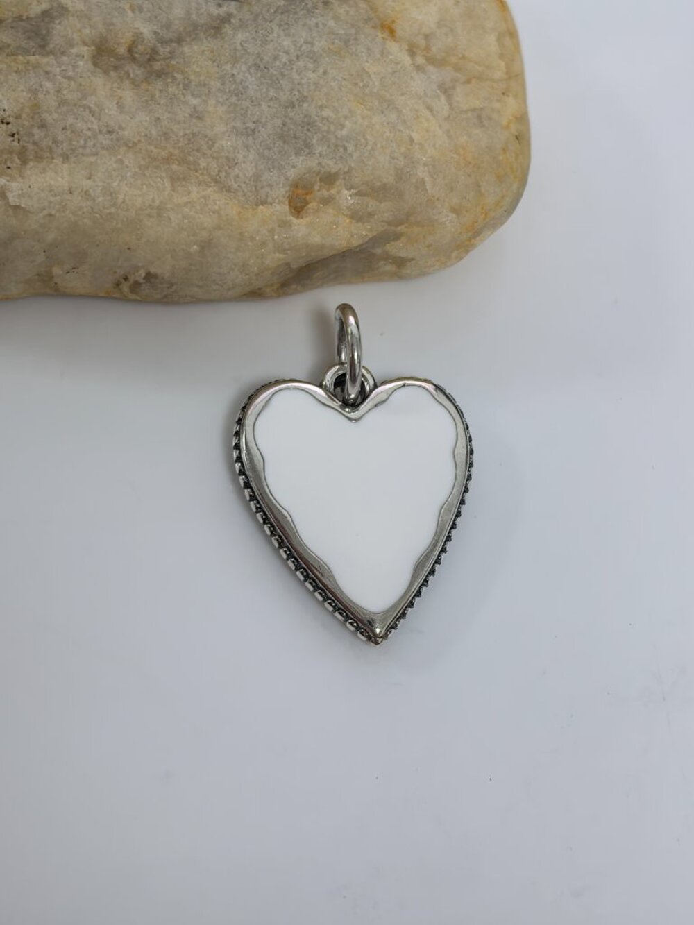 James Avery Enamel Heart Charm (Large-sized white), S925 Silver Jewelry